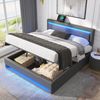 Polsterbett 140×200 cm mit Bettkasten, USB & LED-Beleuchtung, PU-Bezug Grau Bild 2