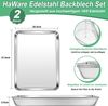BlingBin Backblech 2er Set Edelstahl Ofenblech Kuchenblech, 31.5 x 24.5 x 2.5cm, Edelstahl, (2er Set, 2-St, Hitzebeständigkeit: 230 °C), Rechteckig Fettpfanne für Backen Braten Servieren, Spülmaschinenfest Bild 2
