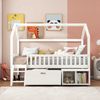 Merax Hausbett Kinderbett Jugendbett 200x90 Mit Schubladen und Ablagefächern Geeignet für Jungen und Mädchen Mit Anti-Drop-Geländer, Weiß (Ohne Matratze) Bild 2