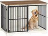 Hzuaneri Hundekäfig, 2 Türen, Modern, Indoor ,für Kleine/Mittlere/Große Hunde, Verstärkte Schiebetür, Holz Weiß Braun, 110 × 65 × 81 cm Bild 2