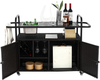 Flieks Servierwagen Outdoor mit Eisbehälter, PE-Rattan Barwagen mit Schrank & Stahlplatte, Garten Bar Tisch auf Rollen, mit Handtuchhalter, Schwarz Bild 2