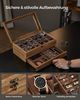 Songmics Uhrenbox mit 12 Fächern, mit Glasdeckel, Massivholz Braun, 19 x 34 x 12,5 cm Bild 2