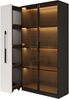 Flieks LED Vitrinenschrank 110.5×35×160 cm, Multifunktionsschrank mit Glasvitrine, Bücherregal & Aufbewahrungsschrank, Rollschrank schwarz & weiß Bild 4