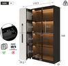 Flieks LED Vitrinenschrank 110.5×35×160 cm, Multifunktionsschrank mit Glasvitrine, Bücherregal & Aufbewahrungsschrank, Rollschrank schwarz & weiß Bild 3