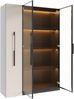Flieks LED Vitrinenschrank 110.5×35×160 cm, Multifunktionsschrank mit Glasvitrine, Bücherregal & Aufbewahrungsschrank, Rollschrank schwarz & weiß Bild 5