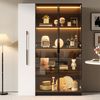Flieks LED Vitrinenschrank 110.5×35×160 cm, Multifunktionsschrank mit Glasvitrine, Bücherregal & Aufbewahrungsschrank, Rollschrank schwarz & weiß Bild 2