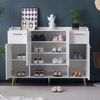 Schuhschrank B 130 x T 37 x H 100 cm in Weiß aus Spanplatte mit 2 Schubladen, 4 Türen und offenem Fach Bild 5