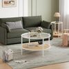 GarveeMore Beistelltisch Runder 2-stöckiger aus Rattan,Boho-Couchtisch für Wohnzimmer und Büro, runder Beistelltisch mit Glasplatte in Wellenform und Metallgestell Bild 2
