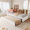 Polsterbett Ausziehbett 90x200 cm mit 90x190 cm Gästebett, LED, USB-C, Steckdose und Stauraum, Flanell Beige, ohne Matratze Bild 4