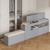 Kombibett aus Massivholz mit Stauraum, Kopfteil, Sideboard & Bank, 140x200 cm, Grau, ohne Matratze Bild 2