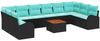 vidaXL Gartensofa-set 11 pcs Schwarz und Türkis Poly-Rattan 3356303 Bild 2