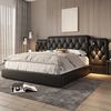 Bettgestell 180x200 cm mit Stauraum, USB-Anschlüssen und Leselampen – PU-Leder in Schwarz Bild 2