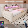 Merax Polsterbett Einzelbett Schlafsofa 90 x 200 cm, Mit hydraulischem Stauraum, Mit LED-Beleuchtung, Ablagefach, Steckdose und Ladeanschluss, Beige Bild 2