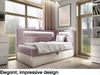 MEBLINI Kinderbett mit Bettkasten GARETH 3 90x200 Rechts – H3/Lila Samt Gepolstert Einzelbett mit Matratze - Polsterbett mit Stauraum - Bett mit Kopfteil – Stauraumbett Bild 2