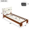 Polsterbett, Einzelbett, Kinderbett, Gepolsterte Ruckenlehne mit Klettverschluss, Stabile Lattenroste, Breitere Bettbeine, Kiefer+Schwamm+Sperrholz, Dunkelbraun, 90x200 cm Bild 4
