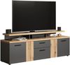 trendteam smart living - Esteban - TV-Schrank - Grau/Eiche - Lowboard mit 4 Türen, 1 Schublade, 1 Klappe, 3 offene Fächer - (BxHxT) 180 x 67 x 47 cm - 2 Türen in Rillenoptik, rechts/Links montierbar Bild 2