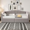 Polsterbett Sofabett, hydraulische Lagerung mit Lattenrost Armlehnen klassisch gestreiftes Design multifunktionales Einzelbett, Samtstoff, Hellgrau, 90 x 200 cm Bild 4