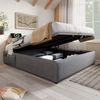 Polsterbett 140×200 cm aus Baumwoll-Leinen-Stoff mit Stauraum und USB-C-Anschluss, grau Bild 2