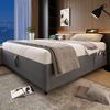Polsterbett 140×200 cm aus Baumwoll-Leinen-Stoff mit Stauraum und USB-C-Anschluss, grau Bild 3