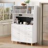 Hochschrank mit Steckdosen und Lochbrett , Barschrank mit Weinglashaltern und Stauraum, Küchen-Buffetschrank mit Schubladen, Ideal für Küche und Esszimmer (Weiß) Bild 3
