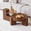 Couchtisch-Set rund H 44 x T 123 x B 61 cm, 2-teilig trennbar, braunes Glas & MDF in Nussbaumoptik Bild 4