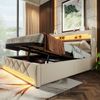 Polsterbett 160×200 cm aus Leinen-Stoff mit LED-Beleuchtung und Matratze, beige Bild 3