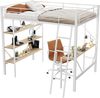 Bettgestell Metallbett Hochbett, Eisenbett, mit Schreibtisch und 3 großen Ablagen, geeignet für Kinder, Jugendliche und Erwachsene, Metall, weiß, 90 x 200 cm Bild 4