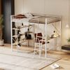 Bettgestell Metallbett Hochbett, Eisenbett, mit Schreibtisch und 3 großen Ablagen, geeignet für Kinder, Jugendliche und Erwachsene, Metall, weiß, 90 x 200 cm Bild 2