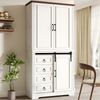 Merax Hochschrank mit Kippschutz und seitlichem Snack-Rack, Soft-Close , Standschrank für Küche mit 4 Schubladen und verstellbaren Böden, Weiß Bild 3