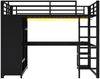 Hochbett 140x200 cm mit Schreibtisch, LED und offenem Kleiderschrank – Metall in Schwarz Bild 3