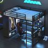 Hochbett 140x200 cm mit Schreibtisch, LED und offenem Kleiderschrank – Metall in Schwarz Bild 2
