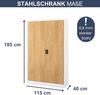 Aktenschrank abschließbar JAN - 5 Ebenen verstellbar, Flügeltüren | Metallschrank Werkstatt Mehrzweckschrank Büroschrank aus Stahl Werkzeugschrank, 185x115x40cm Weiß-Goldene Eiche Bild 2