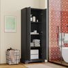 56 x 40 x 170cm Hoher Badezimmerschrank mit feuchtigkeitsbeständiger Lackierung, Doppeltüren, vier Ablageflächen, verstellbaren Einlegeböden, Soft-Close-Scharnieren, Schwarz. Bild 2
