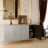 Celya Sideboard 152 cm stilvoller und funktionaler 4-türiger Aufbewahrungsschrank (Champagner, für Wohnzimmer, Schlafzimmer und Küche), mit Kiefernholzbeinen und MDF Bild 4