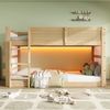 Novelux Hochbett 90x200 cm Kinderbett mit Treppe, LED-Lichtleiste und Ablagen – Kiefer/MDF mit Rattan-Optik, Natur/Weiß, Rundumschutz mit Lattenrost Bild 5