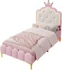 Polsterbett 90x200 cm, PU-Bezug Rosa, Kronprinzessinnen-Design mit integrierter LED-Ambientebeleuchtung Bild 5