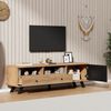 TV-Schrank 150 cm mit Holzmaserung in Natur & Schwarz – Fernsehschrank mit 2 Schubladen, 1 Schrank & offenen Fächern Bild 3