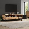 TV-Schrank 150 cm mit Holzmaserung in Natur & Schwarz – Fernsehschrank mit 2 Schubladen, 1 Schrank & offenen Fächern Bild 5