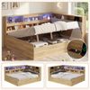 Merax Kinderbett 140x200cm, Holzbett, Jugendbett, Daybett, Hydraulisches Stauraumbett, mit USB-Ladestation und LED-Beleuchtung, Naturfarbe Bild 2