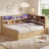 Merax Kinderbett 140x200cm, Holzbett, Jugendbett, Daybett, Hydraulisches Stauraumbett, mit USB-Ladestation und LED-Beleuchtung, Naturfarbe Bild 3