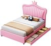 Flieks Polsterbett, LED Beleuchtung Krone Kunstleder Kinderbett 90x200cm mit 2 Schubladen Bild 5