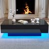 Merax schwarzer Hochglanz-Couchtisch, mit 2 Schubladen, LED-Beleuchtung und 30 kg Belastbarkeit - Eleganter Wohnzimmer-Couchtisch Bild 2