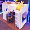Merax Hochbett, 90x200cm, Kinderbett Einzelbett Gaming Bett mit Schreibtisch, Mit LED-Leuchten, 1 USB, 1 Typ-C ausgestattet, Leiter, Schreibtisch, Schublade, Wäscheständer, Weiß Bild 2