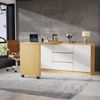 Merax Schreibtisch 2-in-1 Sideboard & Arbeitstisch (120×50×76,5 cm, 1-St, multifunktionaler Bürotisch Kommode in Weiß/Eiche), Eckschreibtisch mit 360° drehbarer Tischplatte, 2 Türen & 3 Schubladen Bild 5