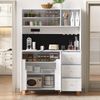 Hochschrank B 120 x T 40 x H 184 cm, weiß, aus MDF mit Schubladen, Fluted-Glas und Steckdosen Bild 4