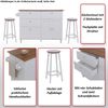 Kücheninsel HWC-P62 mit 2 Sitzhockern, Küchenschrank Schublade Staufächer MDF 90x131x47cm ~ weiß, dunkles Holz Bild 2