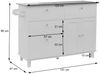 Kücheninsel HWC-P62 mit 2 Sitzhockern, Küchenschrank Schublade Staufächer MDF 90x131x47cm ~ weiß, dunkles Holz Bild 3