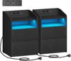 Nachttisch 2er Set, Beistelltisch mit 2 Schubladen, 2 AC-Steckdosen, 2 USB-A-Anschlüsse, LED-Beleuchtung, Offenes Fach, Modern, Schlafzimmer, Wohnzimmer, 35 x 40 x 58 cm, Schwarz Bild 2