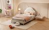 Polsterbett 90x200 cm mit LED-Beleuchtung, Wolkenkopfteil, Beige, ohne Matratze Bild 4