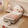 Polsterbett 90x200 cm mit LED-Beleuchtung, Wolkenkopfteil, Beige, ohne Matratze Bild 2